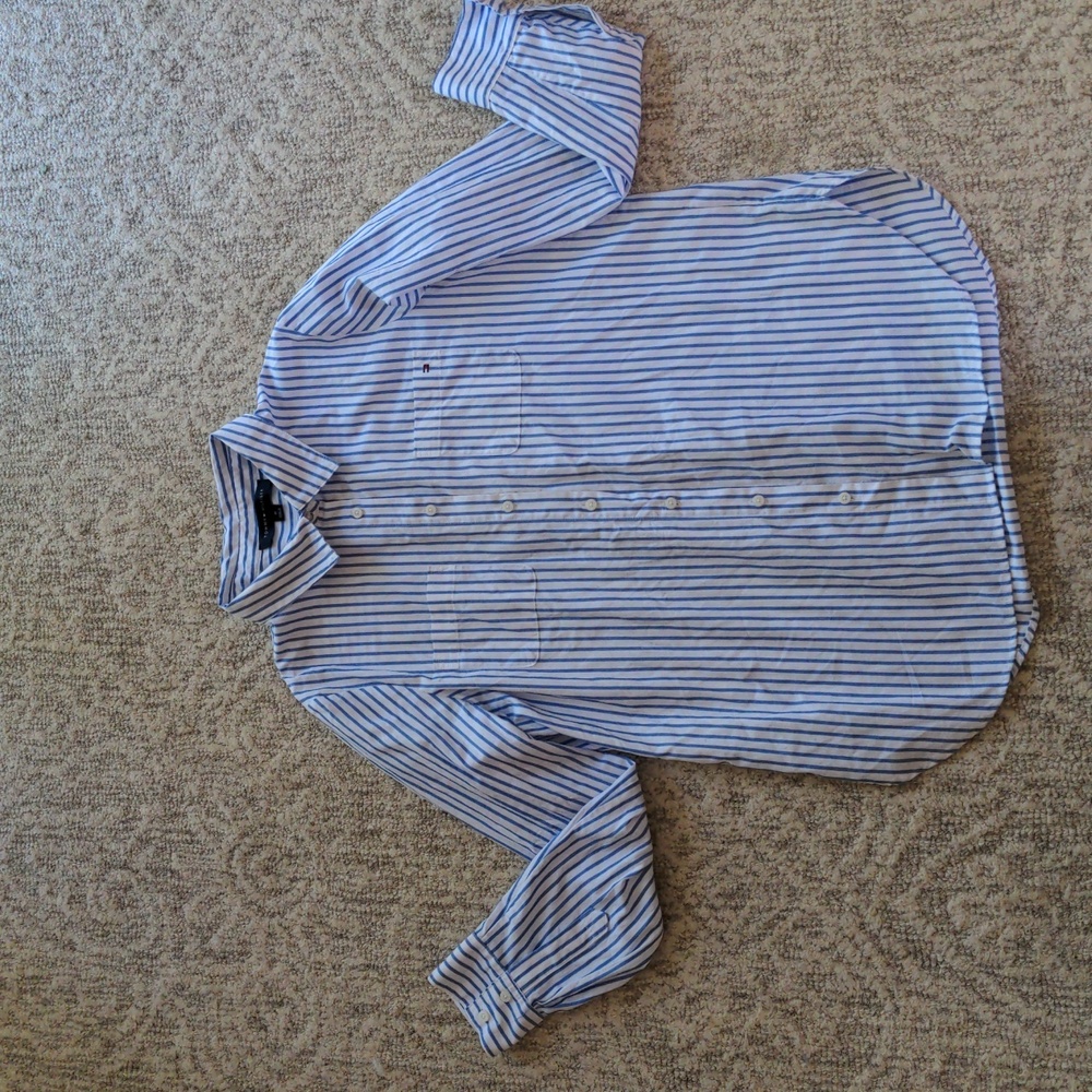 Tommy Hilfiger Blue and White Striped Button-Up Shirt